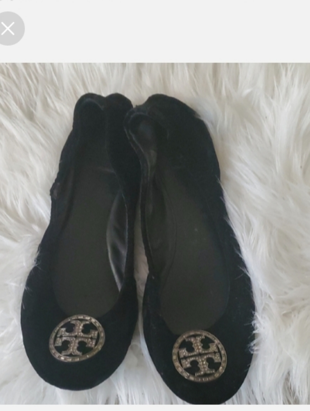 Tory Burch Black Velvet Logo Ballet Flats